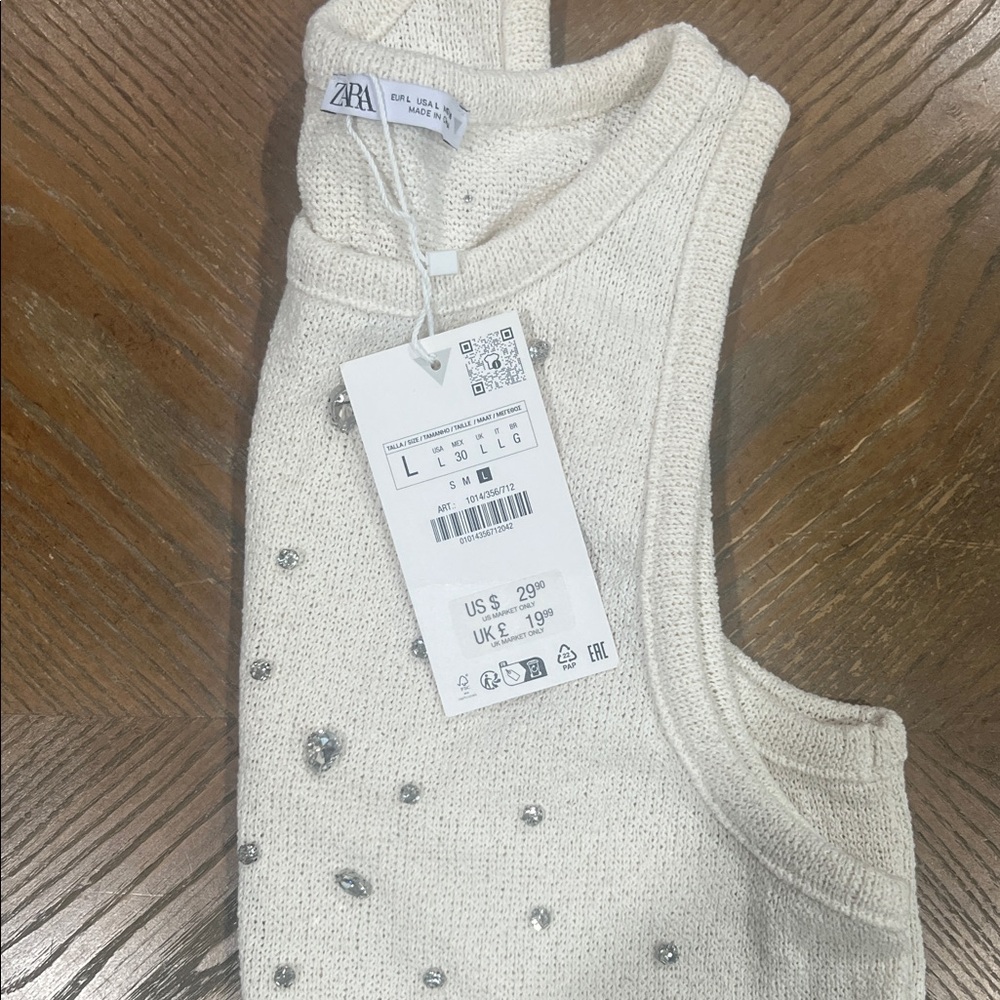 Zara Ivory Sleeveless Top with Sparkling Details - Picture 3 of 3